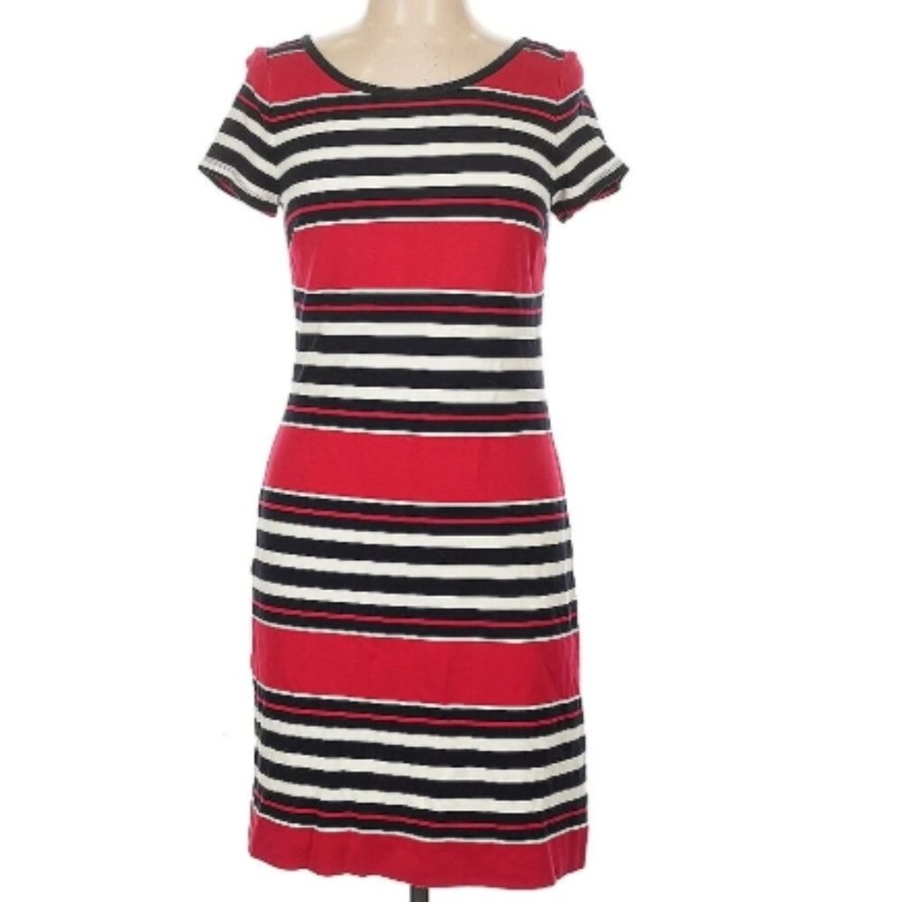 Banana Republic Size 12 Casual red black and white cute striped casual dress